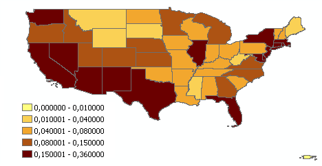 Immigrant fraction per state in 2012 shows effect of immigration criteria